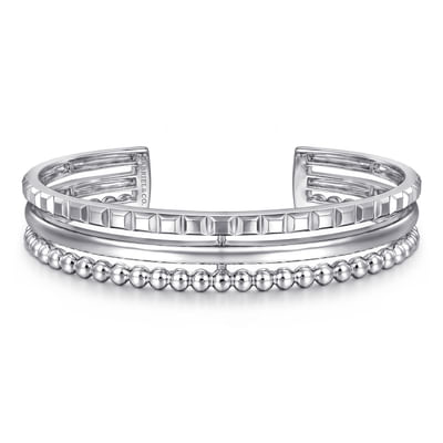 925 Sterling Silver Bujukan and Pyramid Triple Row Bangle