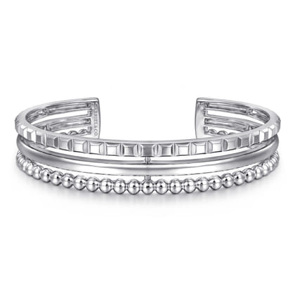 925 Sterling Silver Bujukan and Pyramid Triple Row Bangle