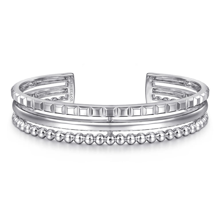 925 Sterling Silver Bujukan and Pyramid Triple Row Bangle - Shot 1