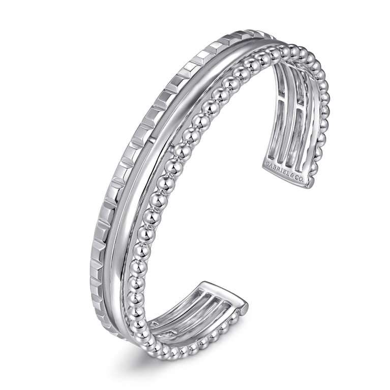 925 Sterling Silver Bujukan and Pyramid Triple Row Bangle - Shot 2