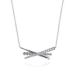 925 Sterling Silver Bujukan and White Sapphire Cris Cross Bar Necklace