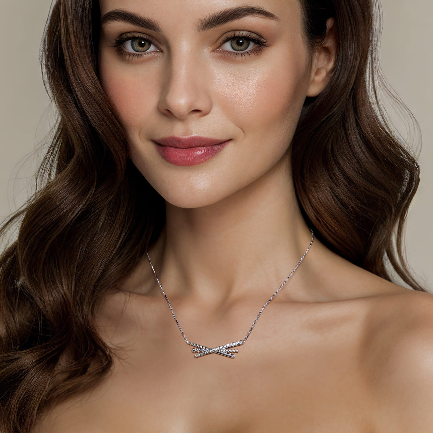 925 Sterling Silver Bujukan and White Sapphire Cris Cross Bar Necklace - Shot 4