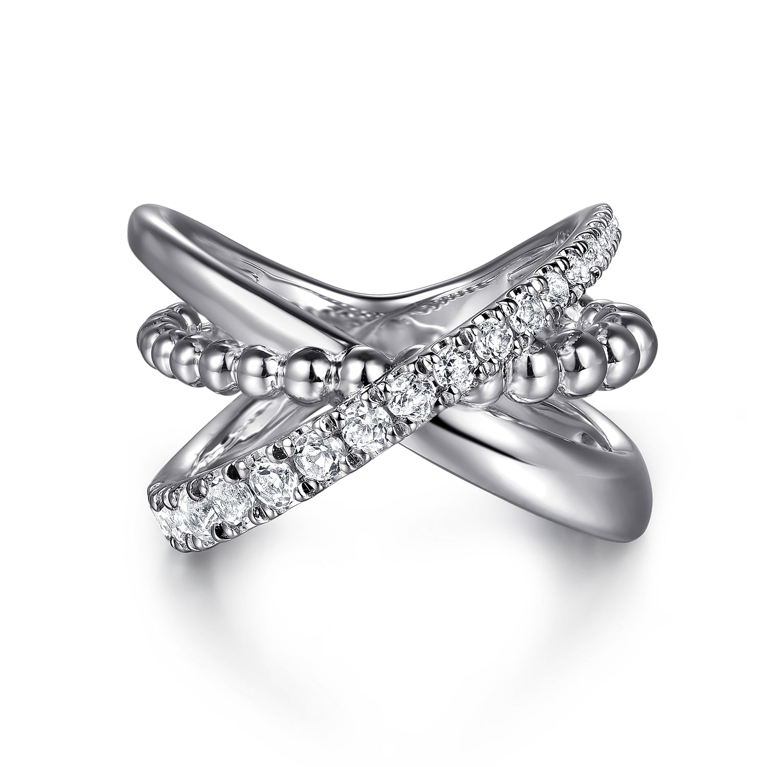 925 Sterling Silver Bujukan and White Sapphire Cris Cross Ladies Ring