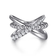 925 Sterling Silver Bujukan and White Sapphire Cris Cross Ladies Ring
