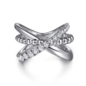 925 Sterling Silver Bujukan and White Sapphire Cris Cross Ladies Ring