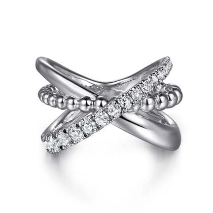 925 Sterling Silver Bujukan and White Sapphire Cris Cross Ladies Ring