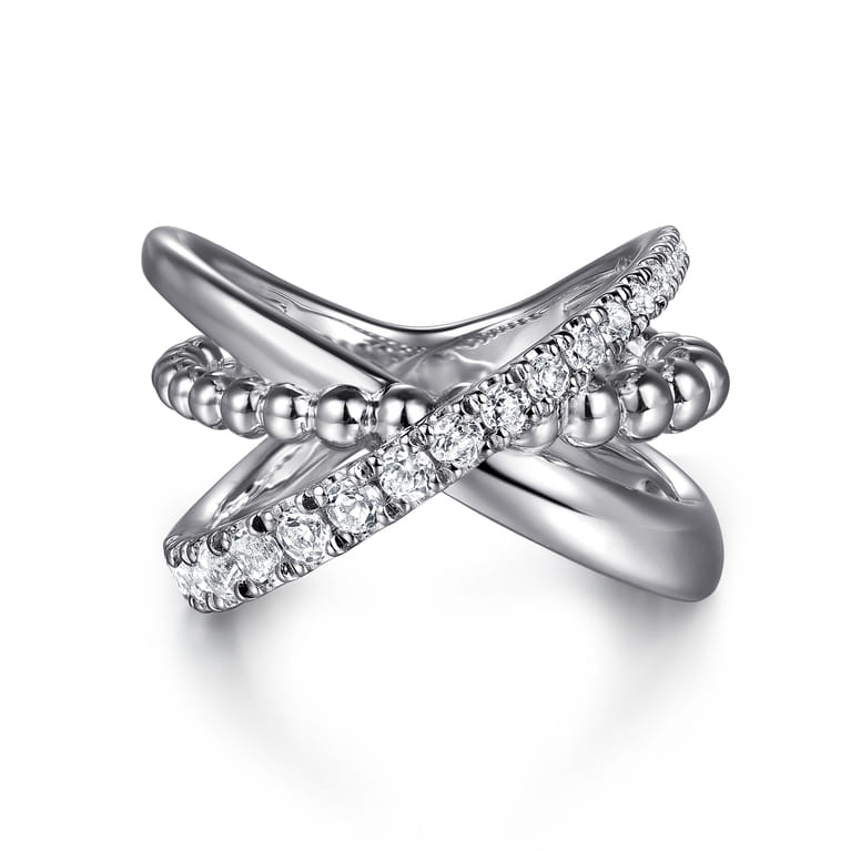 925 Sterling Silver Bujukan and White Sapphire Cris Cross Ladies Ring - Shot 1