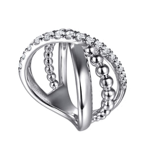 925 Sterling Silver Bujukan and White Sapphire Cris Cross Ladies Ring