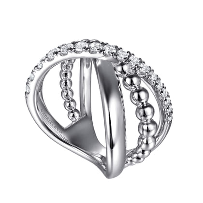 925 Sterling Silver Bujukan and White Sapphire Cris Cross Ladies Ring