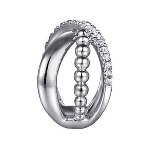 925 Sterling Silver Bujukan and White Sapphire Cris Cross Ladies Ring