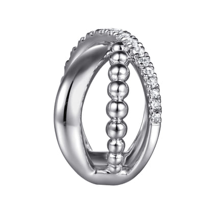 925 Sterling Silver Bujukan and White Sapphire Cris Cross Ladies Ring