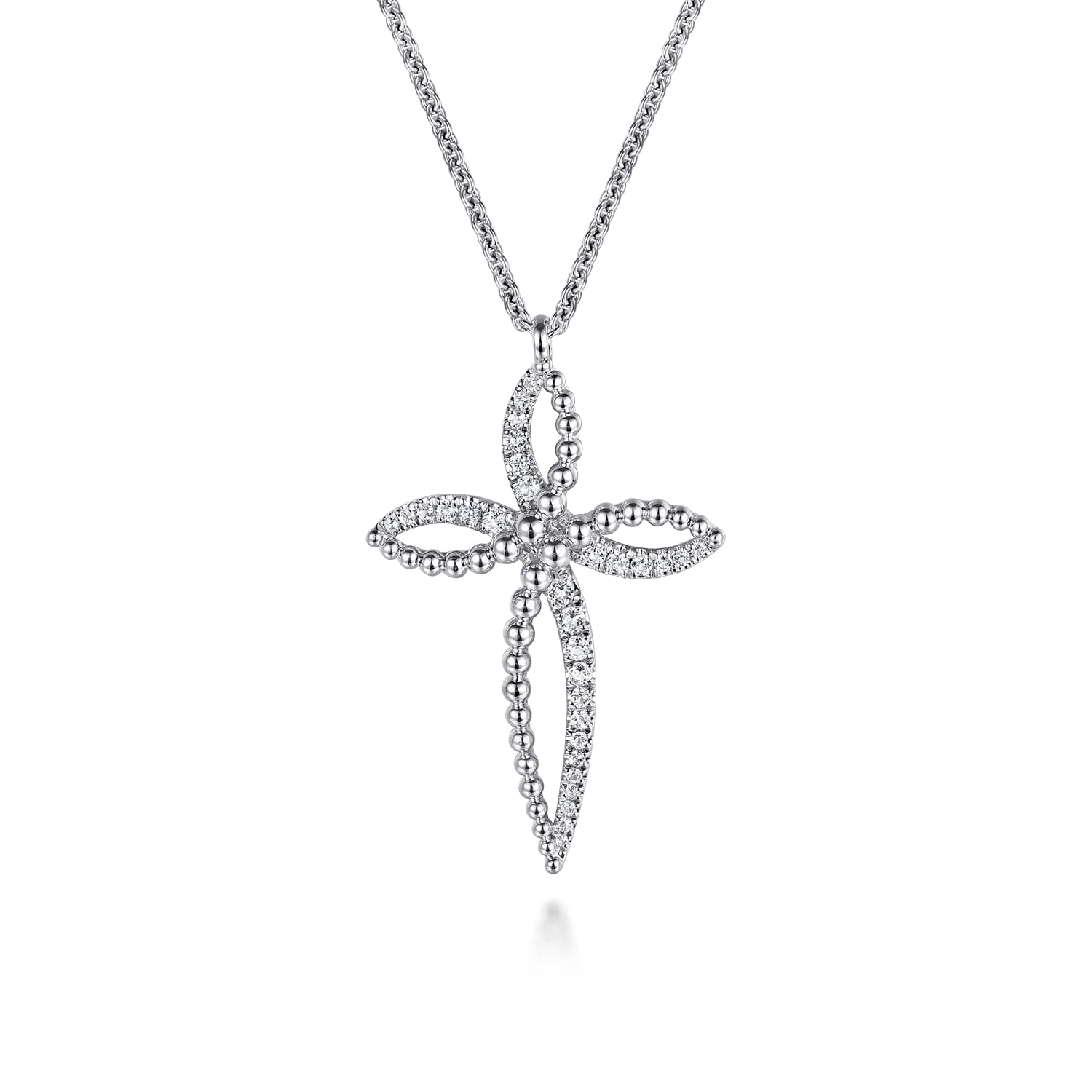 925 Sterling Silver Bujukan and White Sapphire Cross Pendant Necklace - Shot 1
