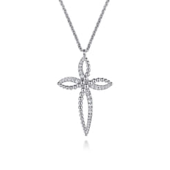 925 Sterling Silver Bujukan and White Sapphire Cross Pendant Necklace