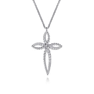 925 Sterling Silver Bujukan and White Sapphire Cross Pendant Necklace