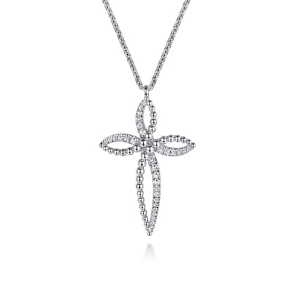 925 Sterling Silver Bujukan and White Sapphire Cross Pendant Necklace