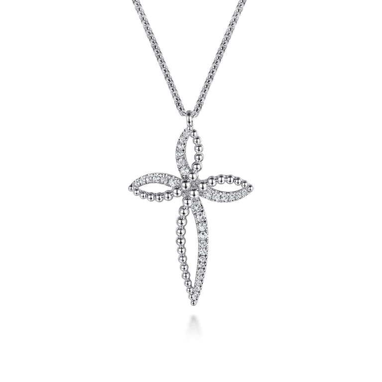 925 Sterling Silver Bujukan and White Sapphire Cross Pendant Necklace - Shot 1