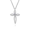 925 Sterling Silver Bujukan and White Sapphire Cross Pendant Necklace