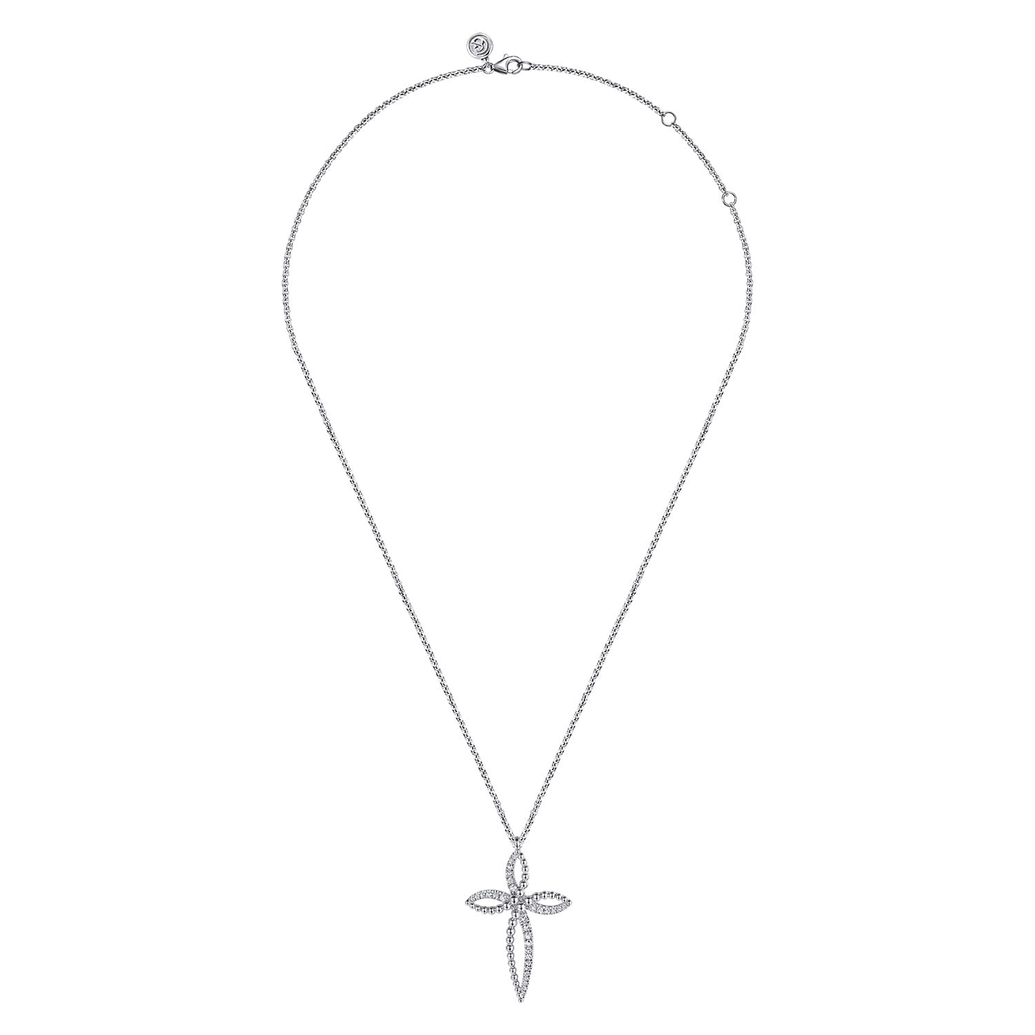 925 Sterling Silver Bujukan and White Sapphire Cross Pendant Necklace - Shot 2