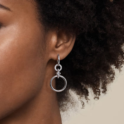 925 Sterling Silver Bujukan and White Sapphire Drop Link Earrings