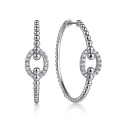 925 Sterling Silver Bujukan and White Sapphire Hoop Earrings