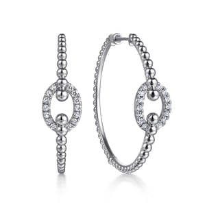 925 Sterling Silver Bujukan and White Sapphire Hoop Earrings