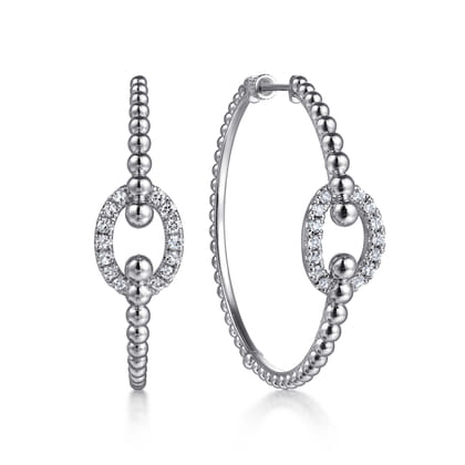 925 Sterling Silver Bujukan and White Sapphire Hoop Earrings