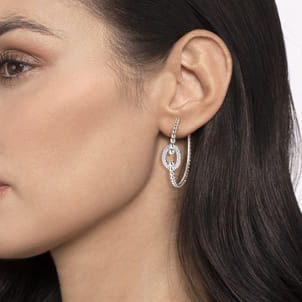 925 Sterling Silver Bujukan and White Sapphire Hoop Earrings