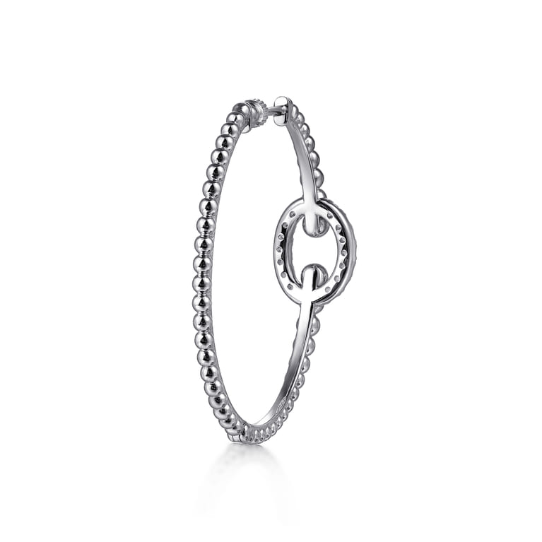 925 Sterling Silver Bujukan and White Sapphire Hoop Earrings - Shot 3