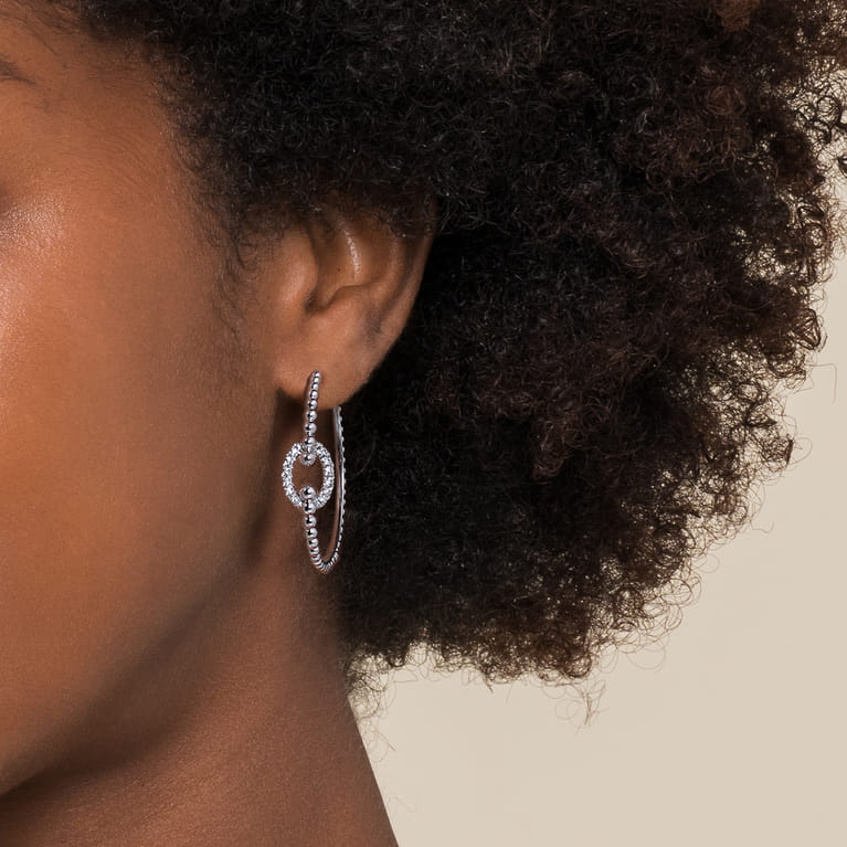 925 Sterling Silver Bujukan and White Sapphire Hoop Earrings - Shot 4