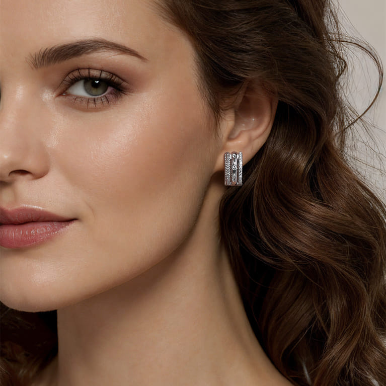 925 Sterling Silver Bujukan and White Sapphire Huggie Earrings - Shot 2