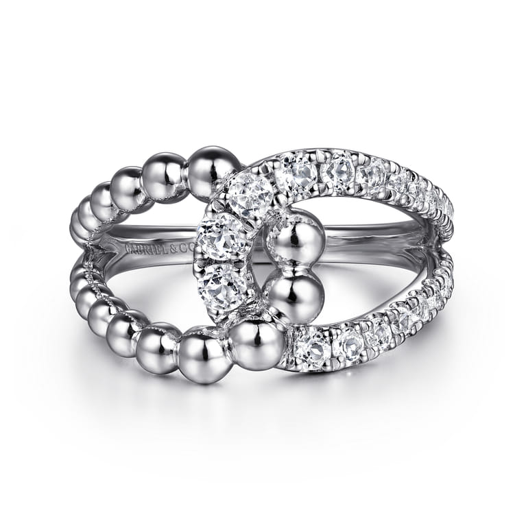 925 Sterling Silver Bujukan and White Sapphire Interlocking Ladies Ring - Shot 1