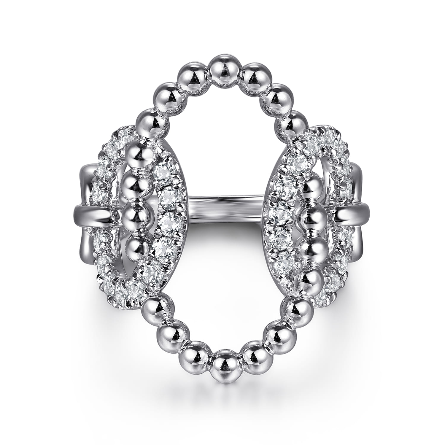 925 Sterling Silver Bujukan and White Sapphire Interlocking Link Ring - Shot 1