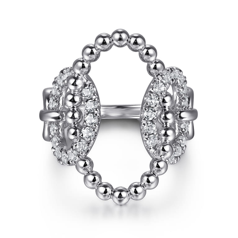 925 Sterling Silver Bujukan and White Sapphire Interlocking Link Ring - Shot 1