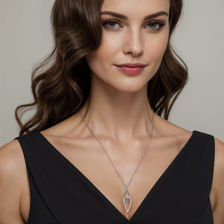 925 Sterling Silver Bujukan and White Sapphire Interlocking Pendant Necklace - Shot 4