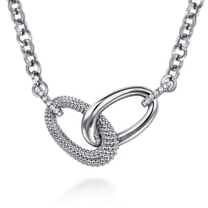 925 Sterling Silver Bujukan and White Sapphire Link Chain Necklace