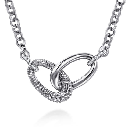 925 Sterling Silver Bujukan and White Sapphire Link Chain Necklace