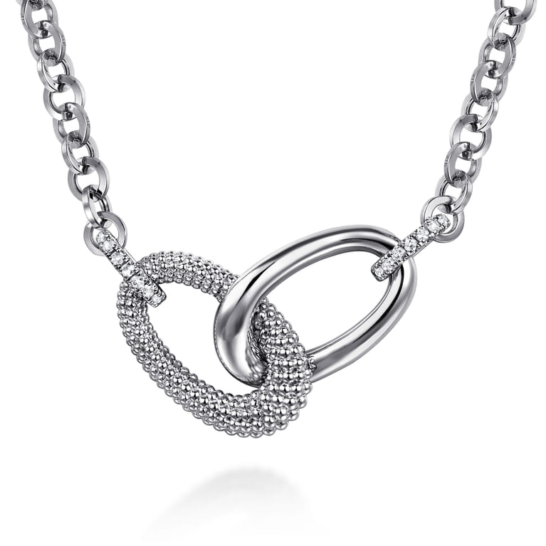 925 Sterling Silver Bujukan and White Sapphire Link Chain Necklace - Shot 1