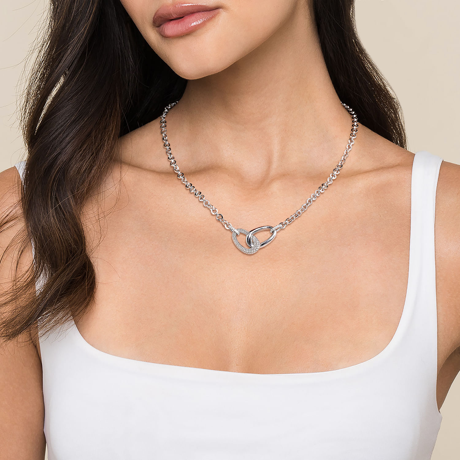 925 Sterling Silver Bujukan and White Sapphire Link Chain Necklace