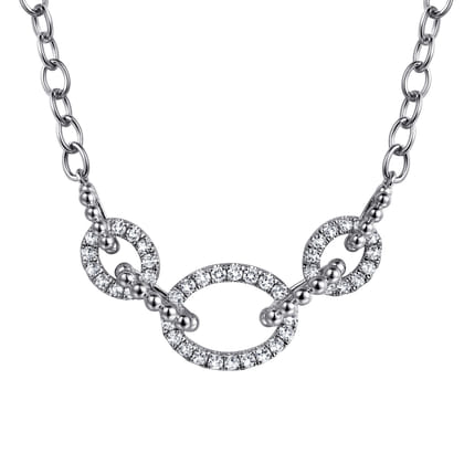925 Sterling Silver Bujukan and White Sapphire Link Chain Necklace