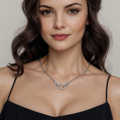 925 Sterling Silver Bujukan and White Sapphire Link Chain Necklace