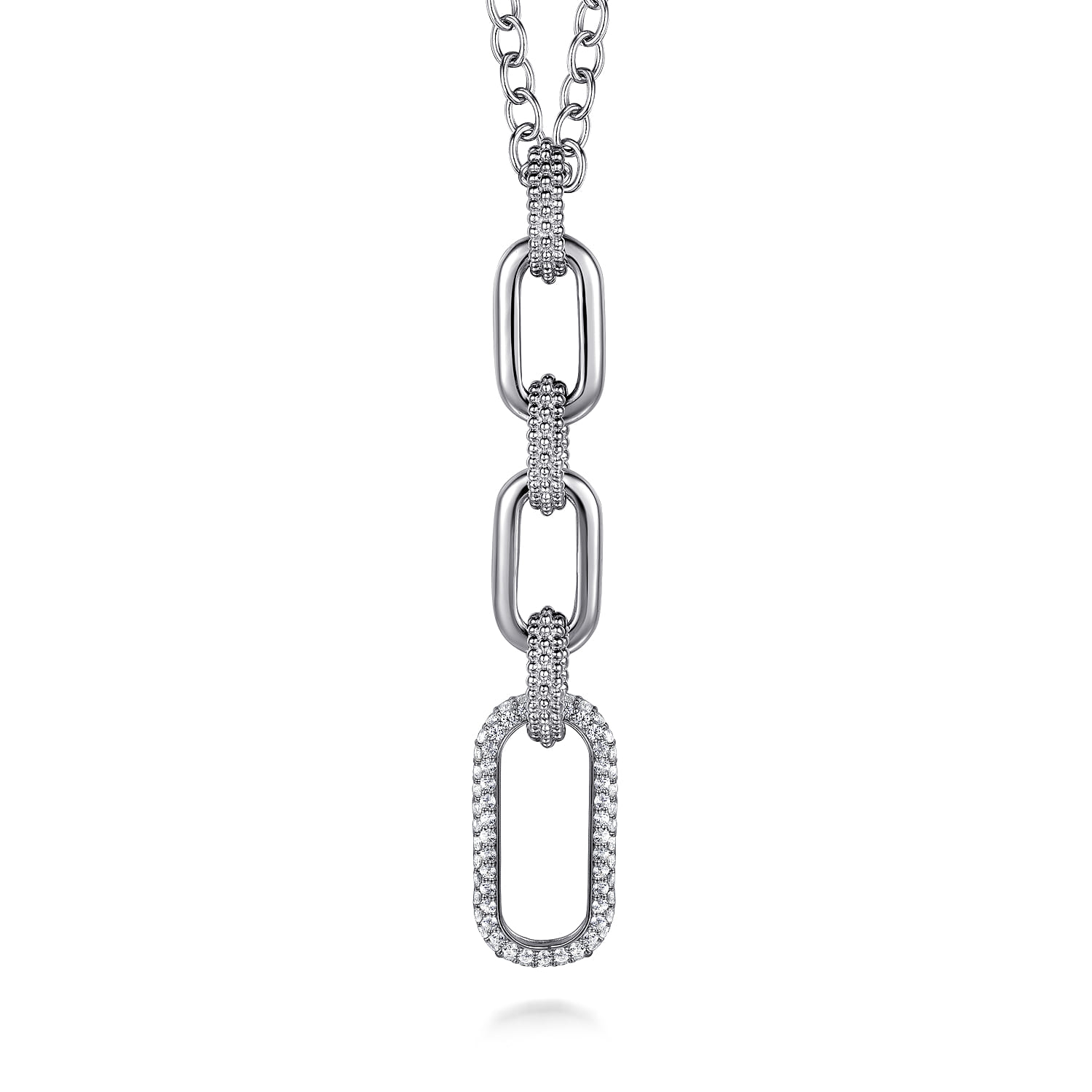 925 Sterling Silver Bujukan and White Sapphire Link Pendant Drop Necklace - Shot 1