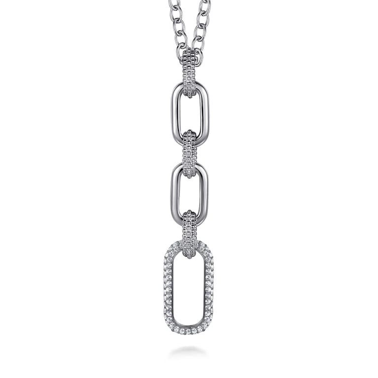 925 Sterling Silver Bujukan and White Sapphire Link Pendant Drop Necklace - Shot 1