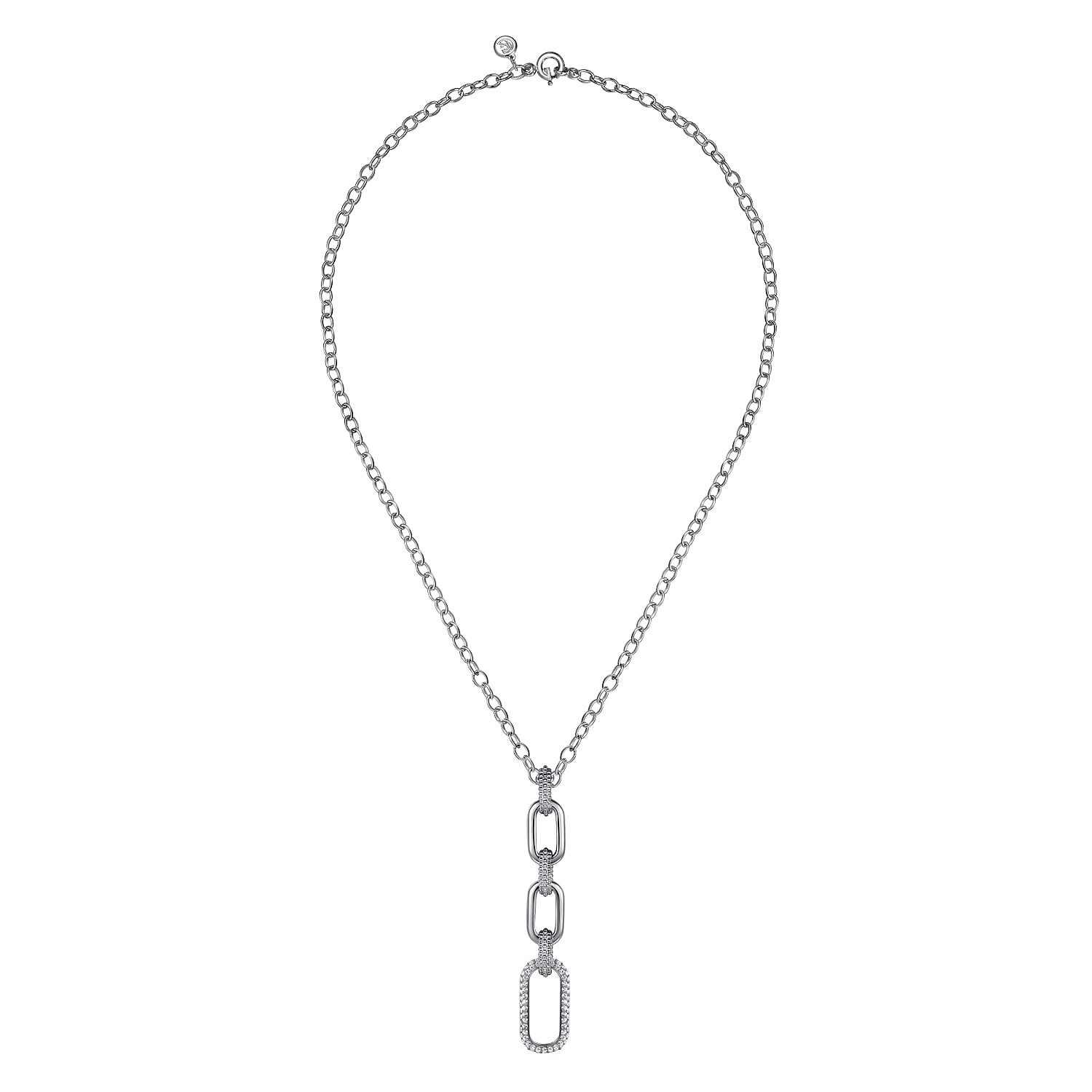 925 Sterling Silver Bujukan and White Sapphire Link Pendant Drop Necklace - Shot 2