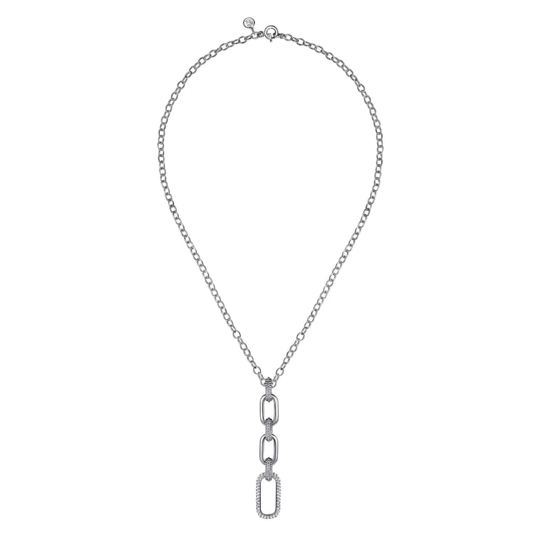925 Sterling Silver Bujukan and White Sapphire Link Pendant Drop Necklace - Shot 2