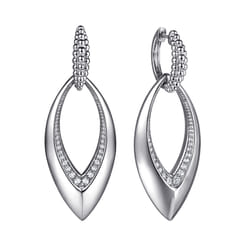 925 Sterling Silver Bujukan and White Sapphire Marquise Huggie Drop Earrings