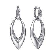 925 Sterling Silver Bujukan and White Sapphire Marquise Huggie Drop Earrings