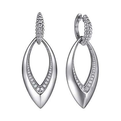 925 Sterling Silver Bujukan and White Sapphire Marquise Huggie Drop Earrings