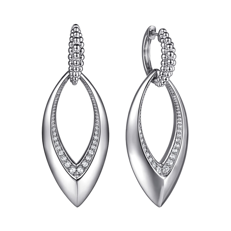 925 Sterling Silver Bujukan and White Sapphire Marquise Huggie Drop Earrings - Shot 1
