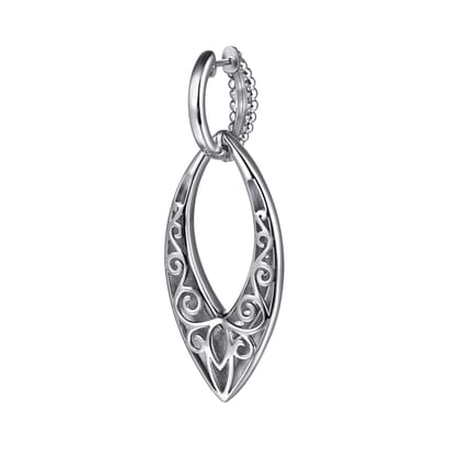 925 Sterling Silver Bujukan and White Sapphire Marquise Huggie Drop Earrings