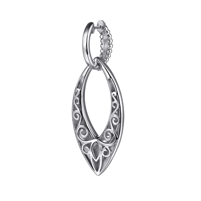 925 Sterling Silver Bujukan and White Sapphire Marquise Huggie Drop Earrings - Shot 3
